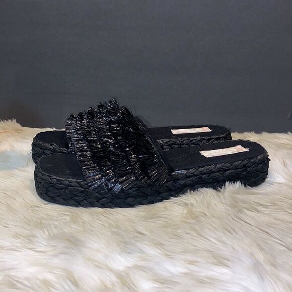 Band Of Gypsies Black Platform Raffia Slides 10 - Picture 2 of 10